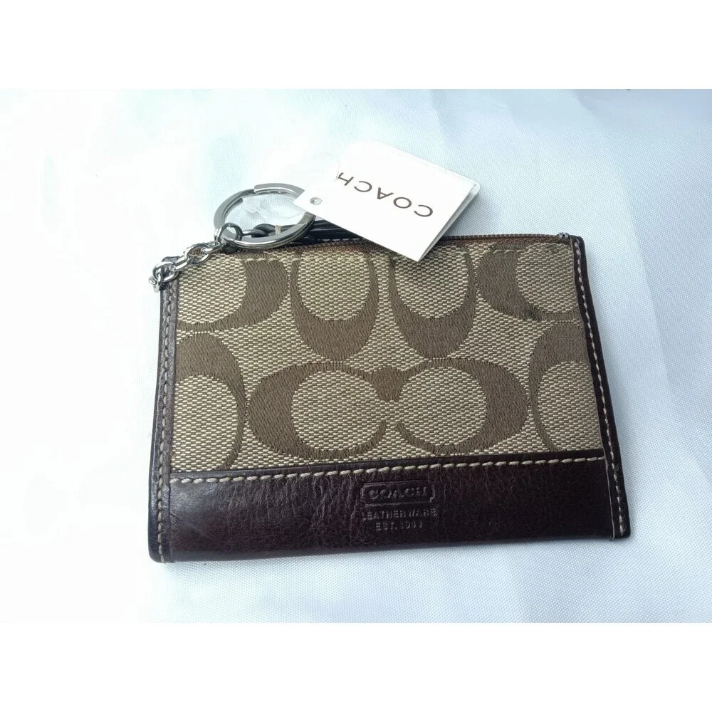Coach Wristlet & Card Wallet Set Signature Khaki Mahogany Vintage Y2K